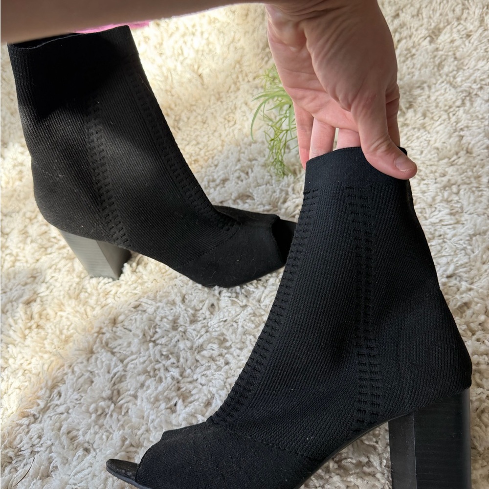 Elegant Black Heeled peep, toe stylish, spring outfit going out Ankle Boots - Picture 4 of 7
